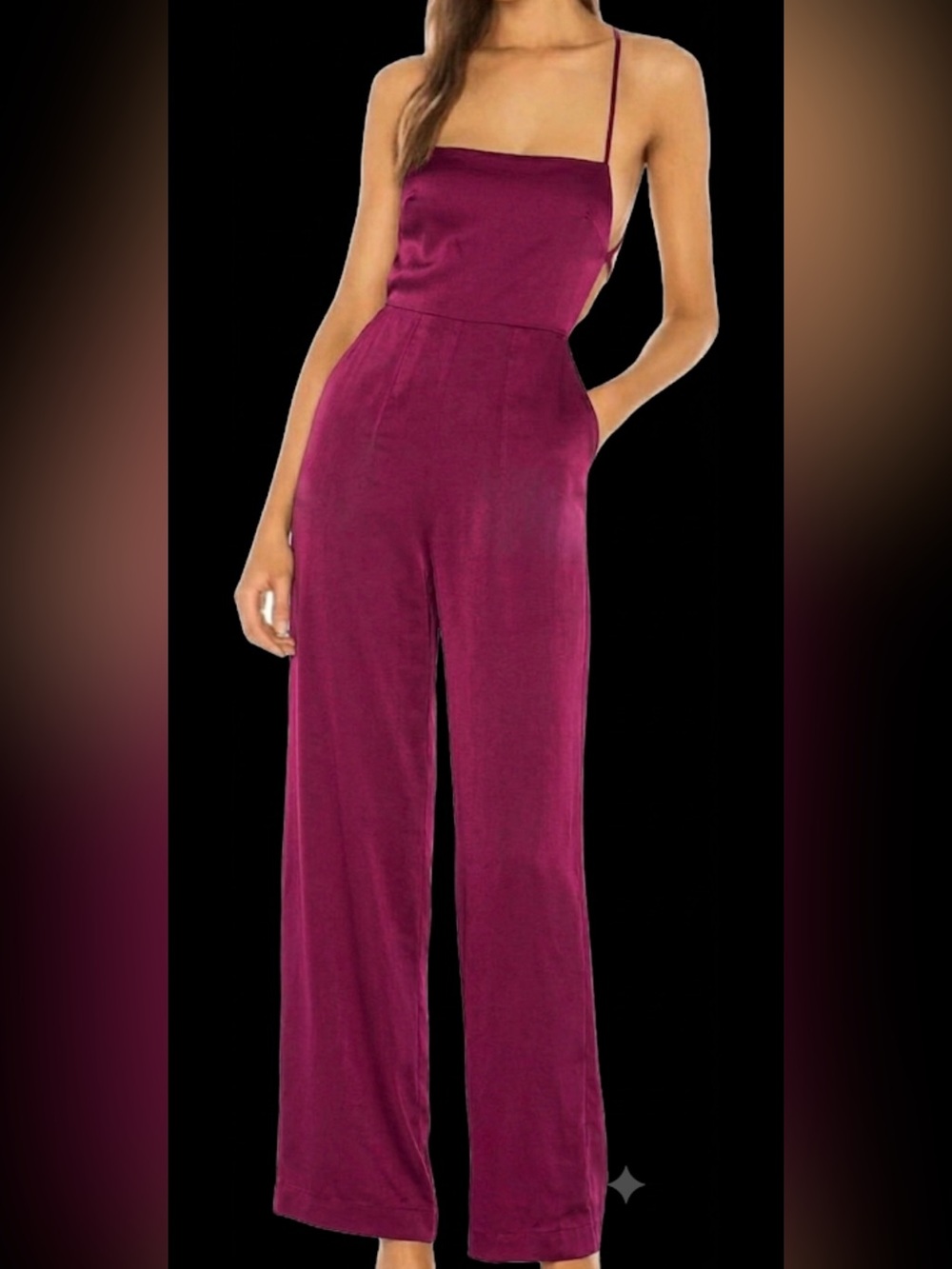 NBD Strapless Burgundy Wide-Leg Jumpsuit with Side Tie Details
